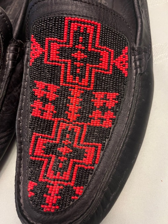 Donald J. Pliner Black Leather Slip-On Loafers with Red Beaded Pattern size 10 main image 5